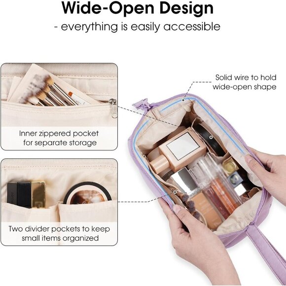 Narwey Large Makeup Bag for Women, Travel Cosmetic Organizer & Toiletry Bag - Picture 2 of 7